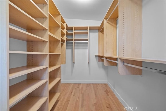 spacious closet with light hardwood / wood-style floors