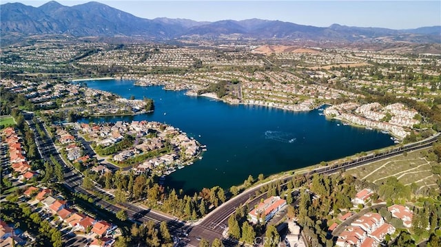 aerial view with a water and mountain view