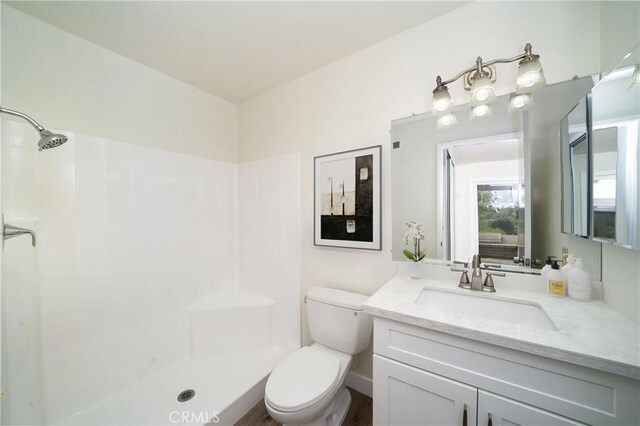 bathroom with vanity, a shower, and toilet