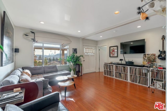 living room with hardwood / wood-style floors