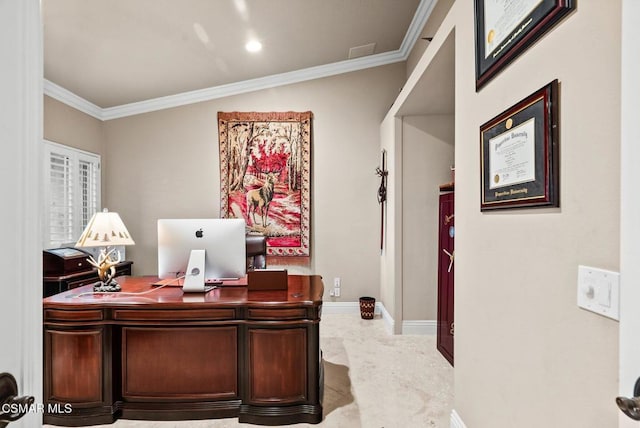 office space with crown molding