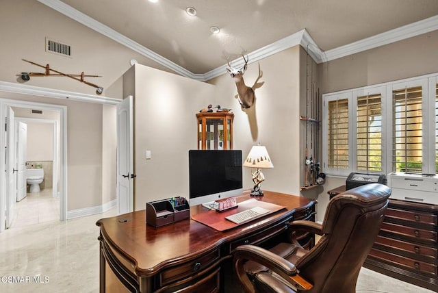 office area featuring ornamental molding