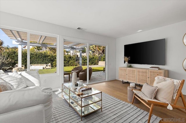 living room with hardwood / wood-style flooring