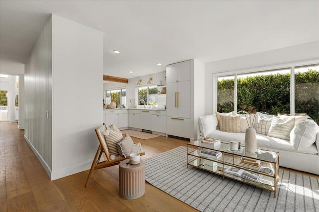 living room with light wood-type flooring