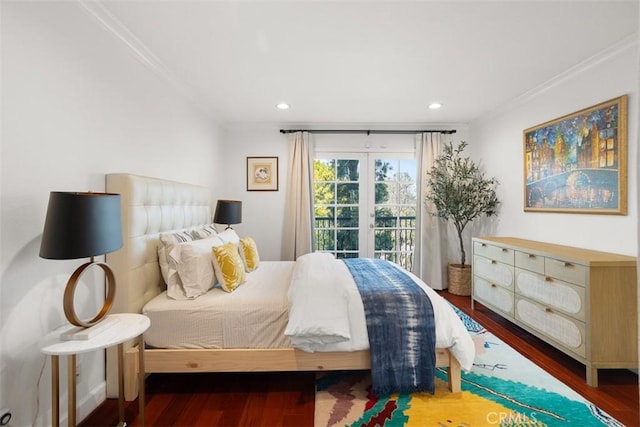 bedroom featuring dark hardwood / wood-style flooring and ornamental molding