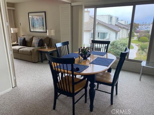 dining area featuring a wealth of natural light and light colored carpet