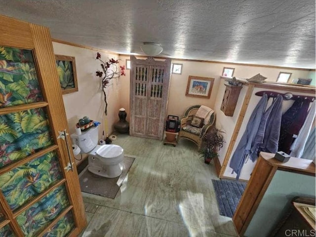 interior space featuring hardwood / wood-style floors and a textured ceiling