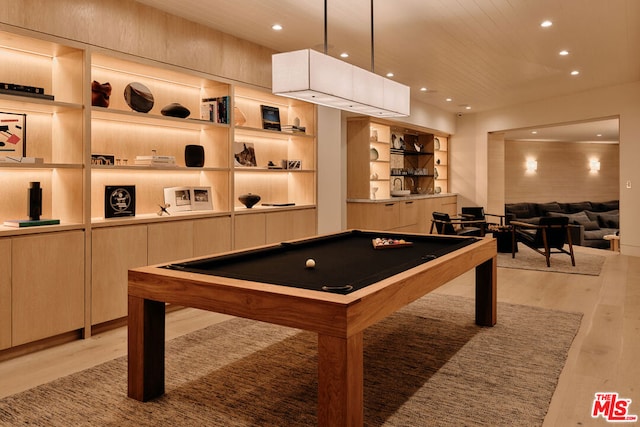 game room featuring light hardwood / wood-style floors and billiards