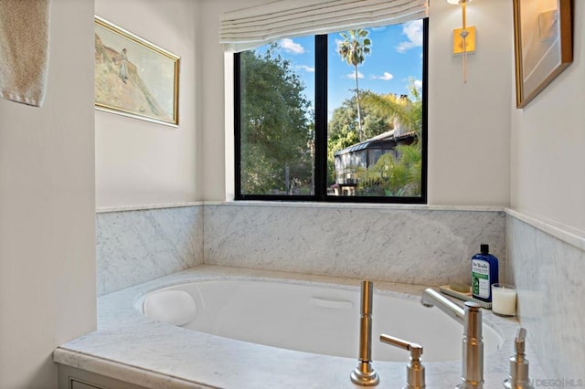 bathroom with a bathing tub and a healthy amount of sunlight