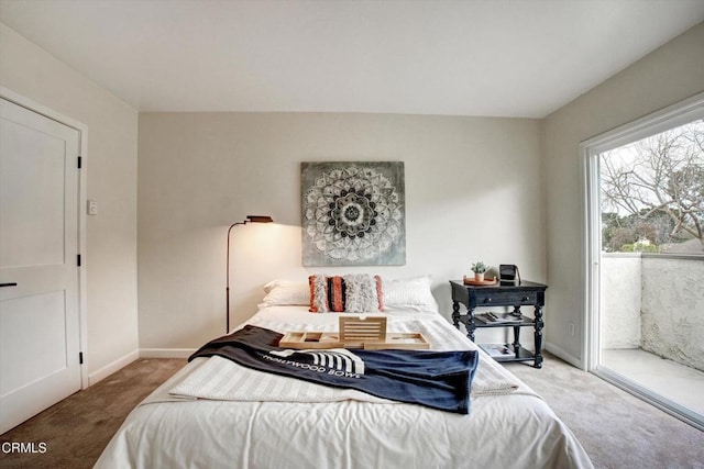 bedroom featuring access to exterior and carpet floors