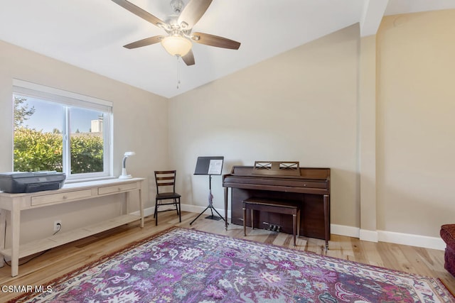 misc room featuring ceiling fan and light hardwood / wood-style floors