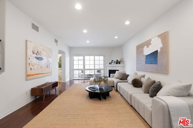 living room with hardwood / wood-style floors