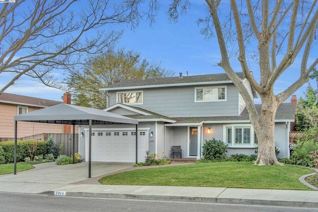 view of front of house featuring a garage and a front yard