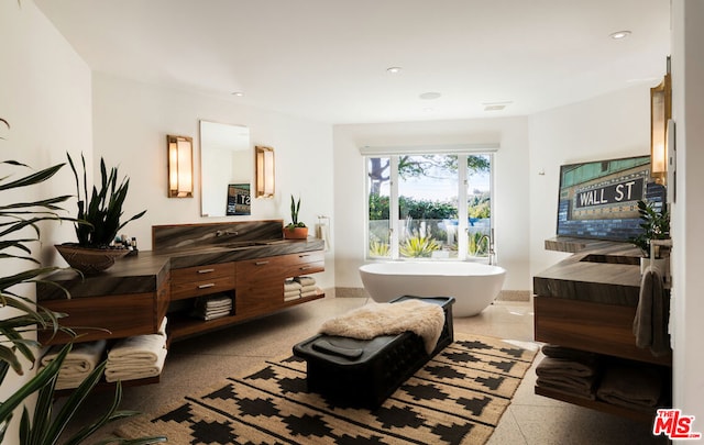 bathroom with vanity and a bathing tub