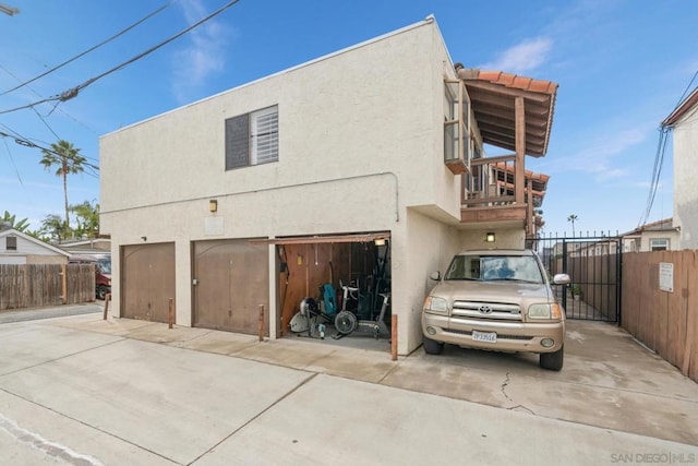 exterior space with a garage