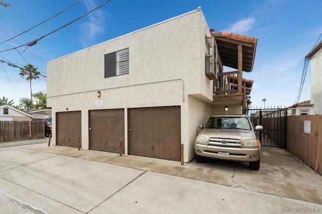 exterior space with a garage