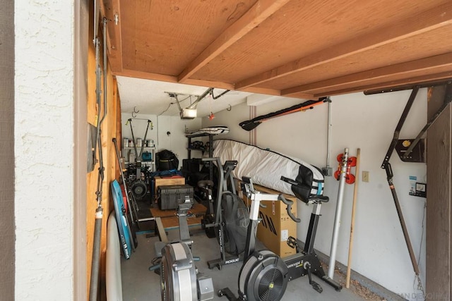 garage with a garage door opener