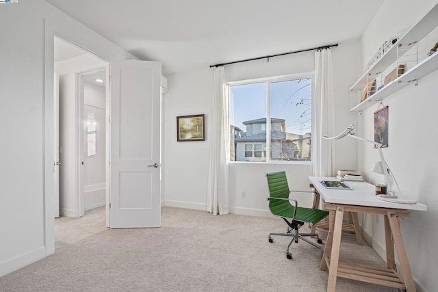 home office featuring light carpet