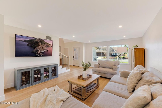 living room with light wood-type flooring