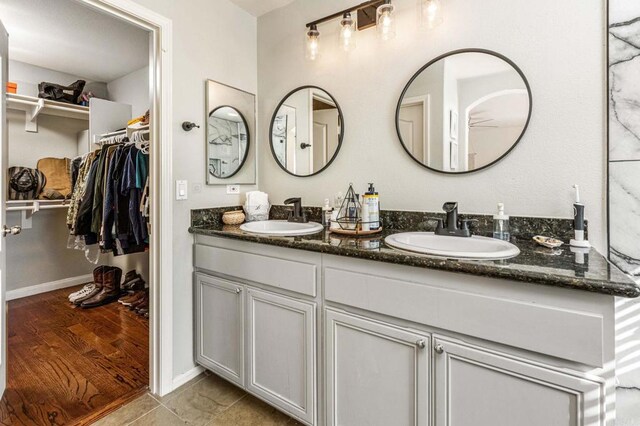 bathroom with hardwood / wood-style flooring and vanity