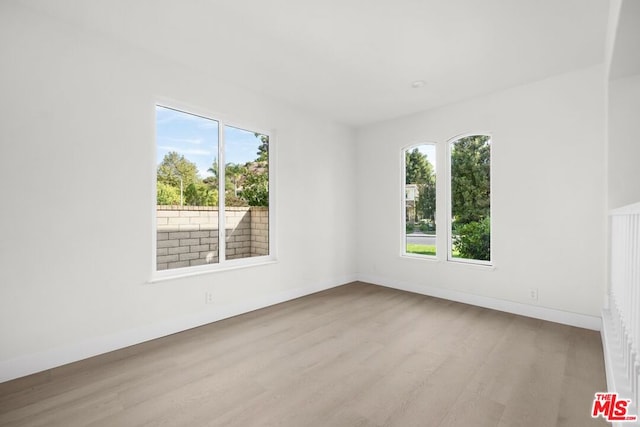 unfurnished room with a healthy amount of sunlight and light wood-type flooring