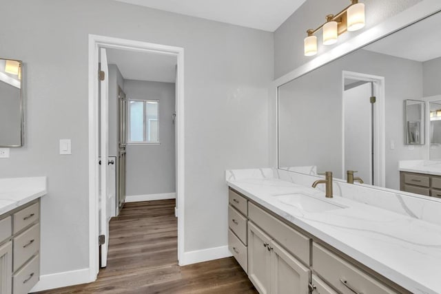 bathroom with vanity and wood-type flooring