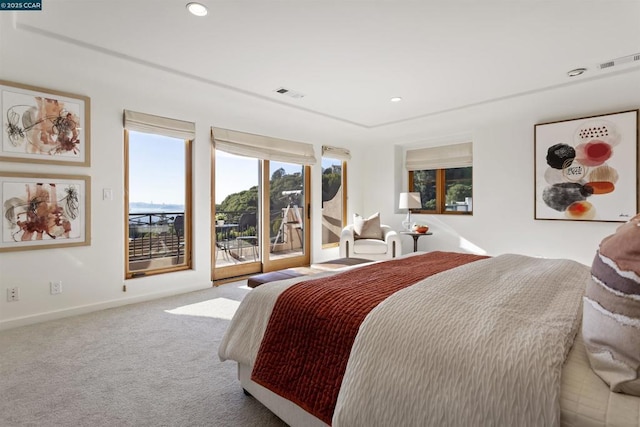 carpeted bedroom with access to exterior