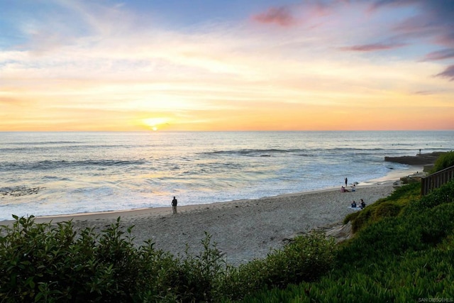 property view of water featuring a beach view