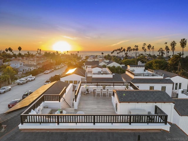 view of aerial view at dusk