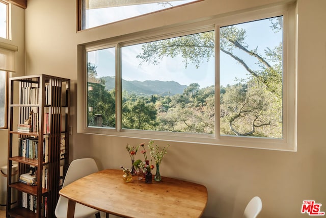 interior space with a mountain view and a wealth of natural light