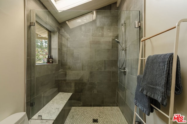 bathroom with walk in shower and toilet