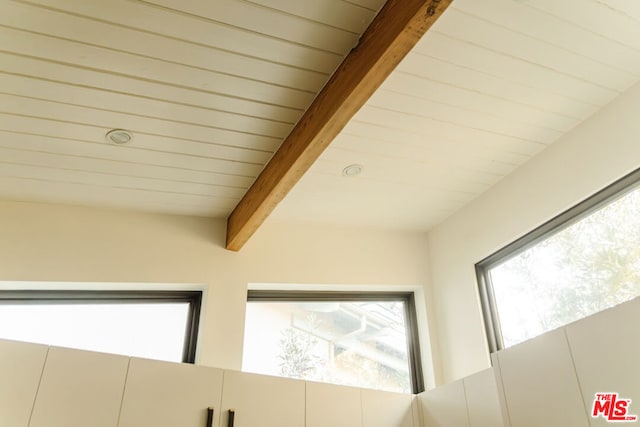 interior details featuring beam ceiling and wooden ceiling