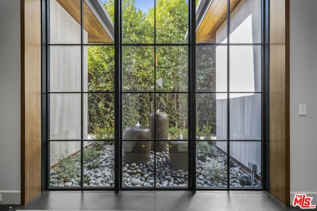 doorway featuring plenty of natural light and a wall of windows