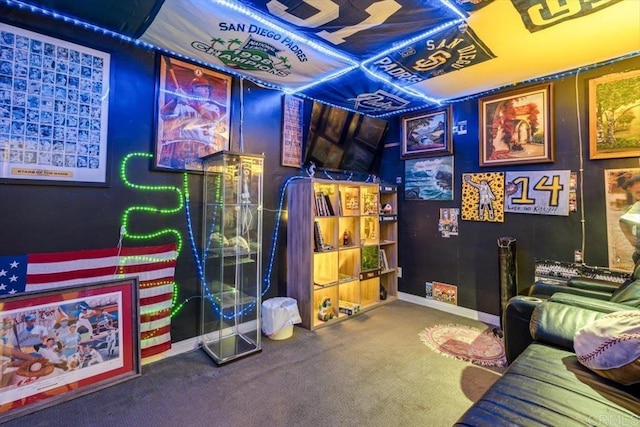 game room with carpet floors