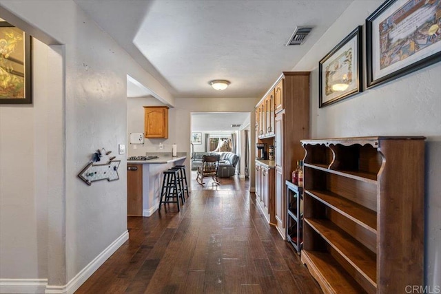 hallway featuring dark hardwood / wood-style flooring