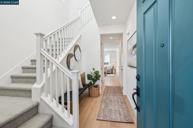 entrance foyer with light hardwood / wood-style floors