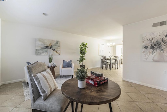 interior space with a chandelier