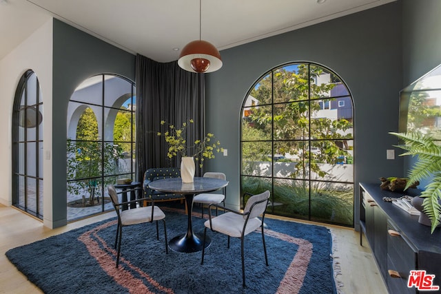 dining area with light hardwood / wood-style floors