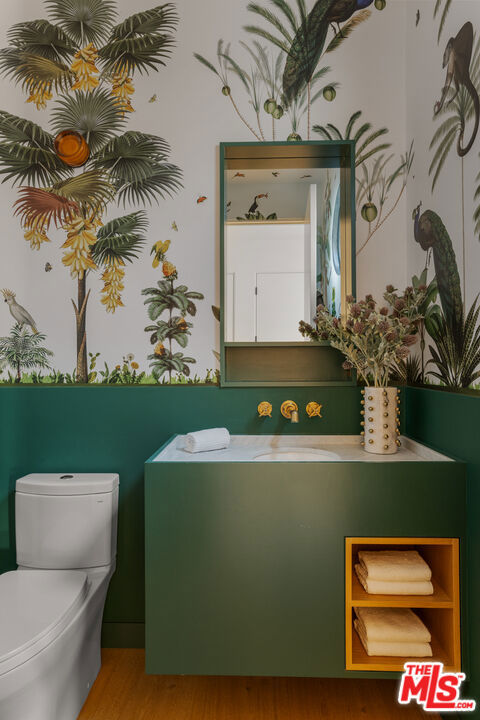 bathroom featuring hardwood / wood-style floors, sink, and toilet