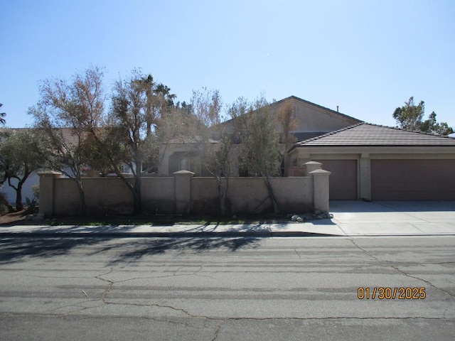 exterior space with a garage