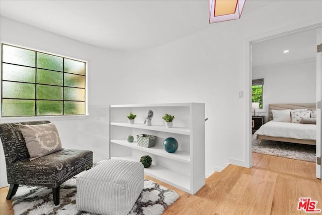 sitting room with light hardwood / wood-style floors