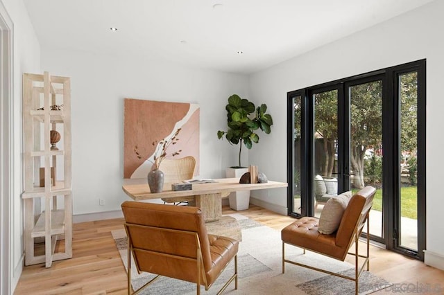 sitting room with light wood-type flooring