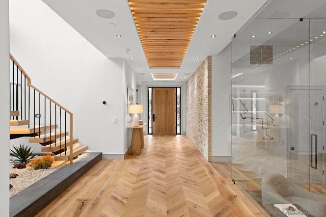 hall featuring light parquet floors