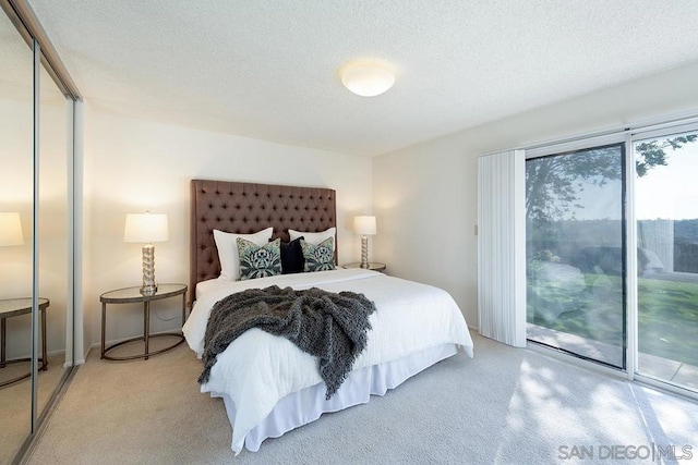 bedroom featuring access to outside and a textured ceiling