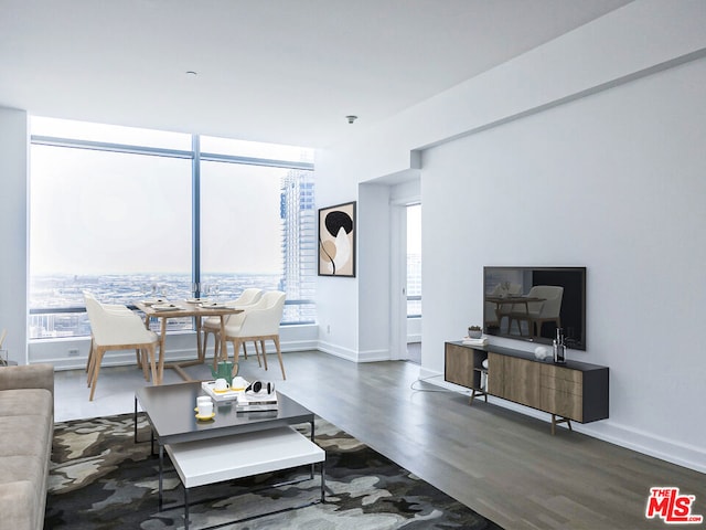 living room featuring dark hardwood / wood-style flooring and a wealth of natural light