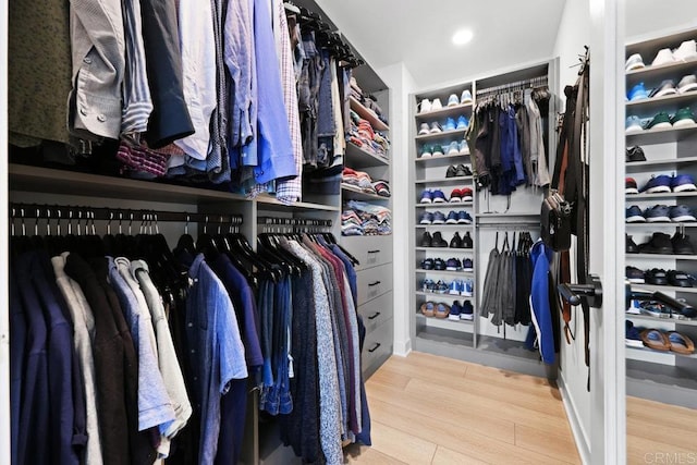 walk in closet with hardwood / wood-style floors