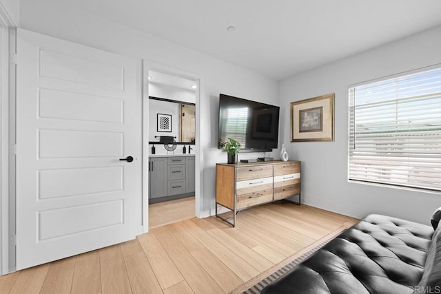 bedroom with light hardwood / wood-style flooring