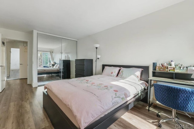 bedroom featuring hardwood / wood-style floors and a closet