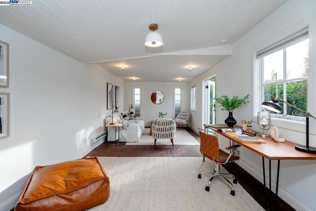 office featuring dark hardwood / wood-style floors and a healthy amount of sunlight