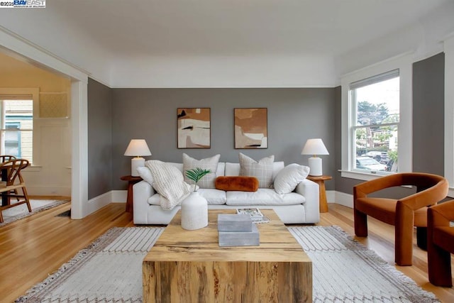 living room featuring light wood-type flooring